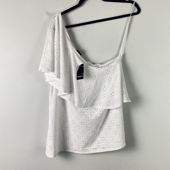 Torrid One Shoulder Ruffle Top Size 2X Eyelet Jersey White - Picture 1 of 12